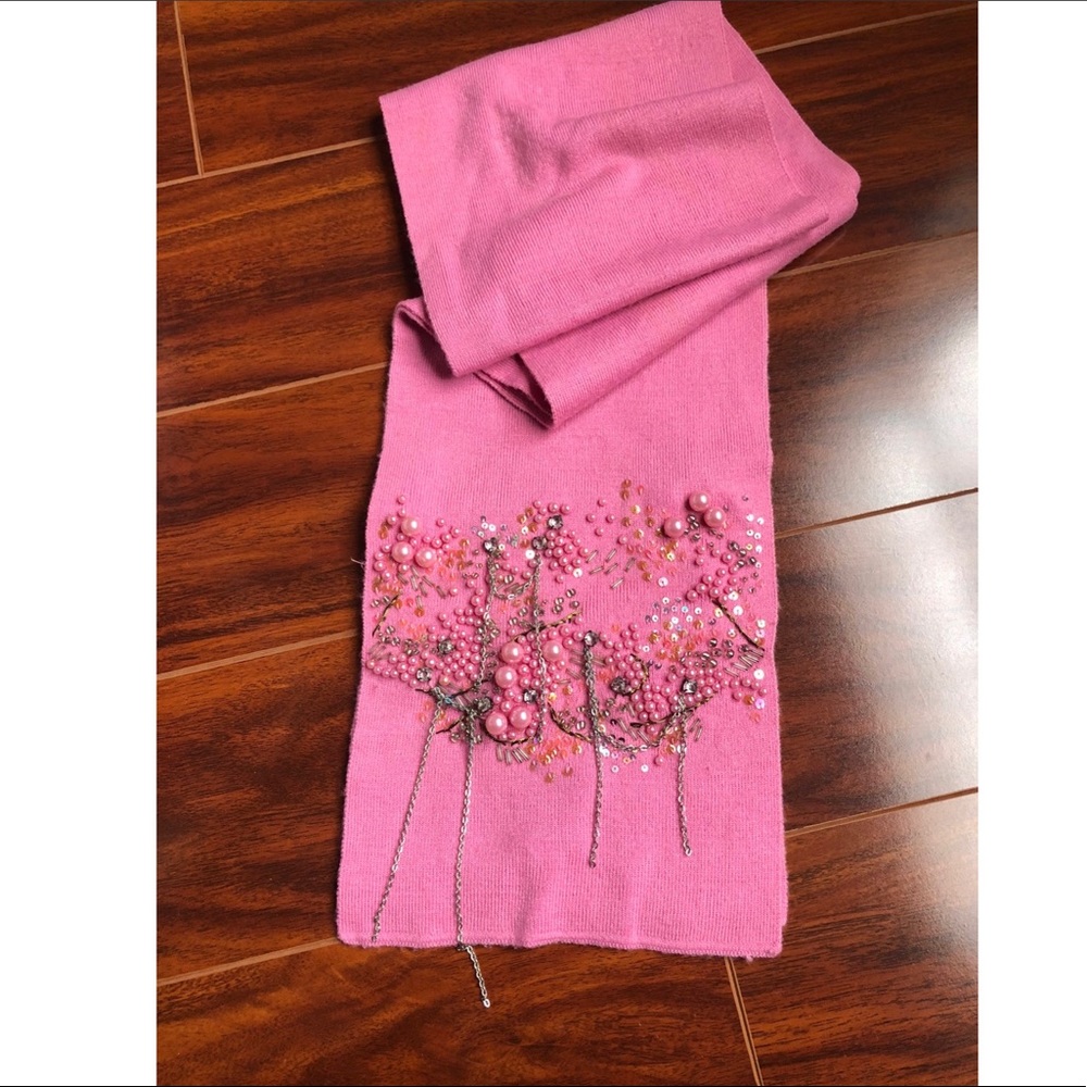 Betsey Johnson Pink Scarf with beads and pearls